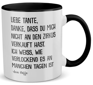 22Feels® Tante Geschenk von Neffe - Tasse mit Spruch (Weiss-Schwarz, 320ml)-TwoTone Tasse Weiss-Schwarz 320ml-22Feels