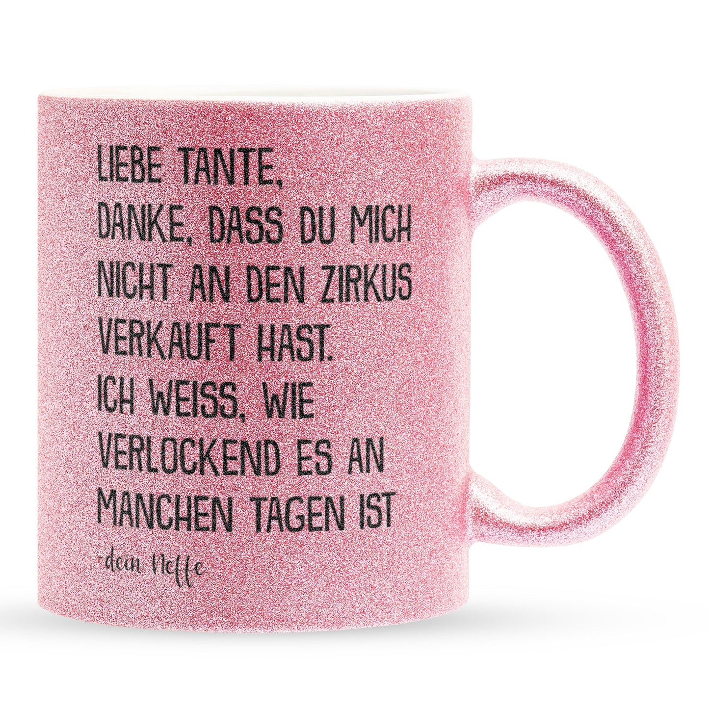 22Feels® Tante Geschenk von Neffe - Glitzertasse mit Spruch (Pink, 320ml)-Glitzertasse Pink 320ml-22Feels