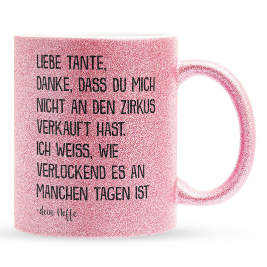 22Feels® Tante Geschenk von Neffe - Glitzertasse mit Spruch (Pink, 320ml)-Glitzertasse Pink 320ml-22Feels