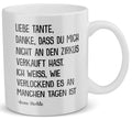 22Feels® Geschenk für Tante von Nichte - Tasse mit Spruch: Zirkus (Weiss, 320ml)-Weisse Tasse 320ml-22Feels