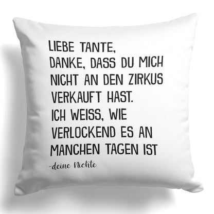22Feels® Tante Geschenk von Nichte - Kissen mit Spruch (Weiss 40x40cm)-Kissen Weiss 40x40-22Feels