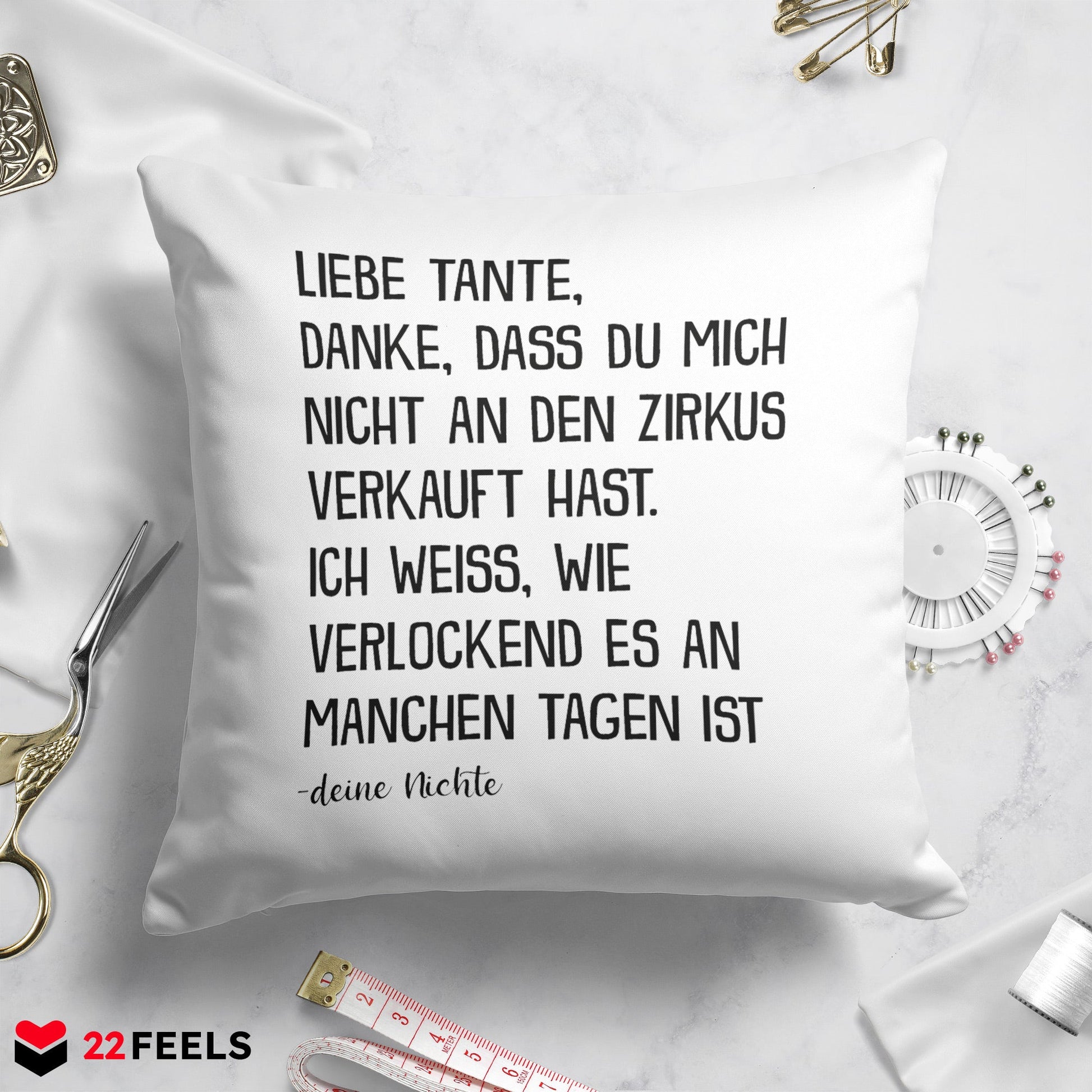 22Feels® Tante Geschenk von Nichte - Kissen mit Spruch (Weiss 40x40cm)-Kissen Weiss 40x40-22Feels