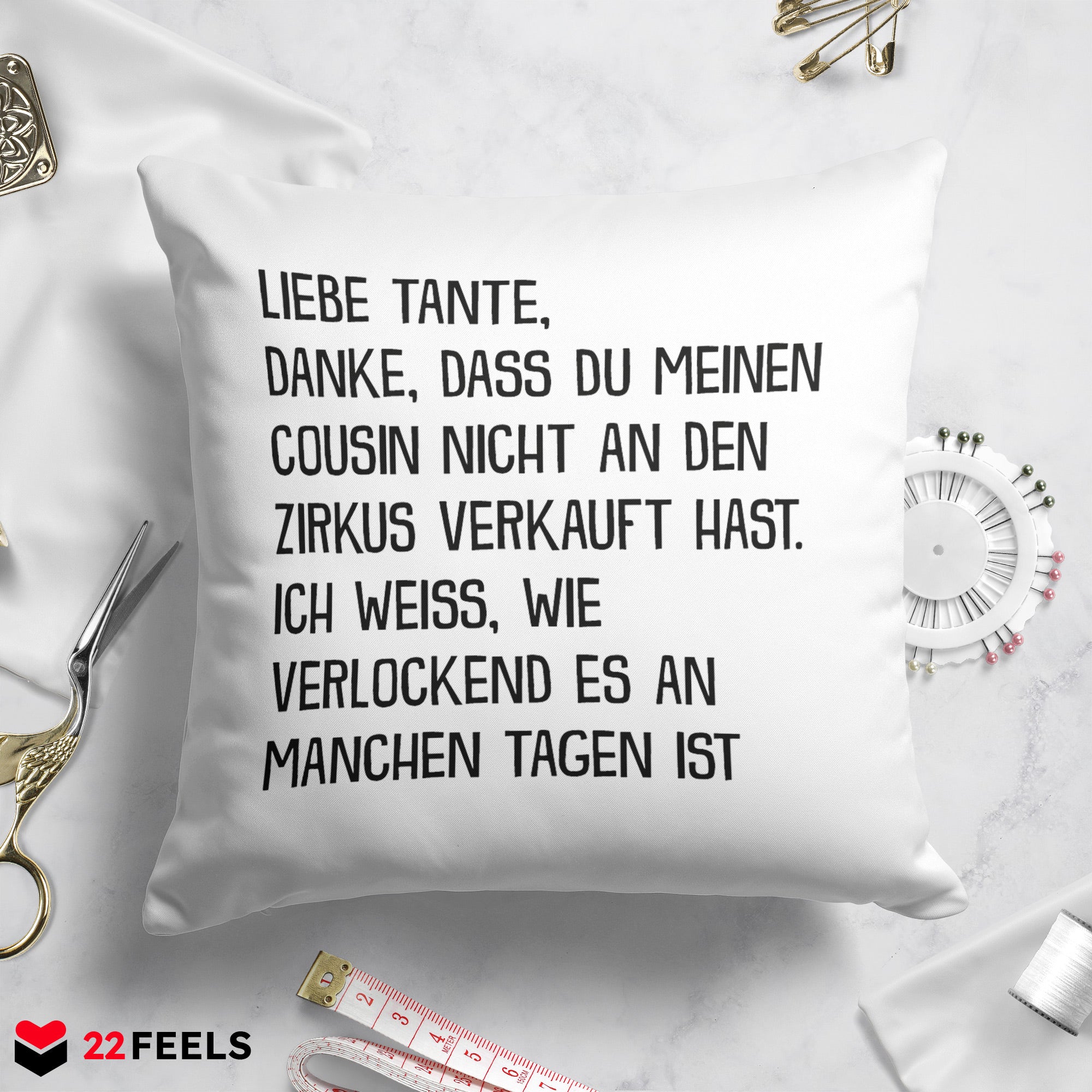 22Feels® Tante Geschenk - Kissen mit Spruch (Weiss 40x40cm)-Kissen Weiss 40x40-22Feels