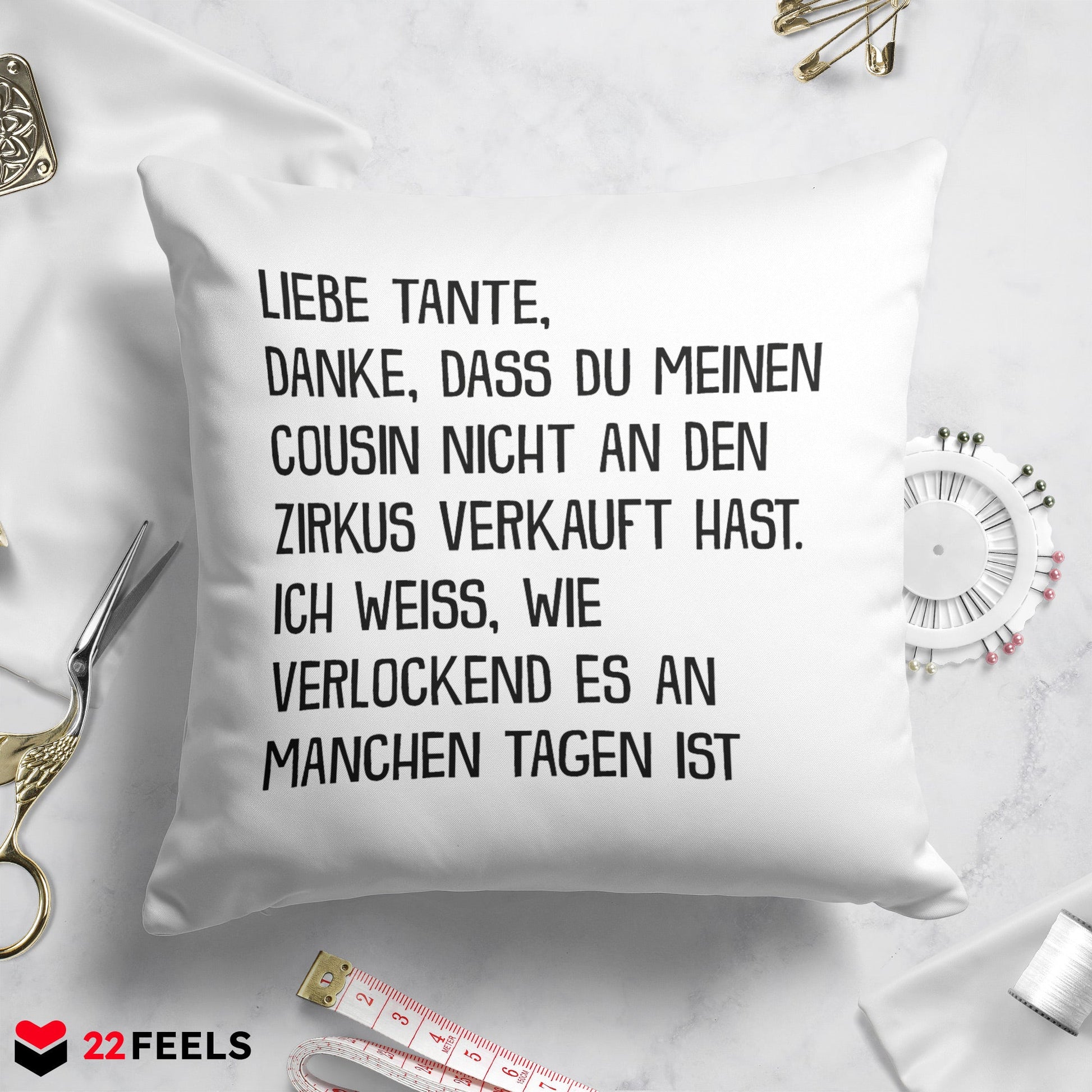 22Feels® Tante Geschenk - Kissen mit Spruch (Weiss 40x40cm)-Kissen Weiss 40x40-22Feels