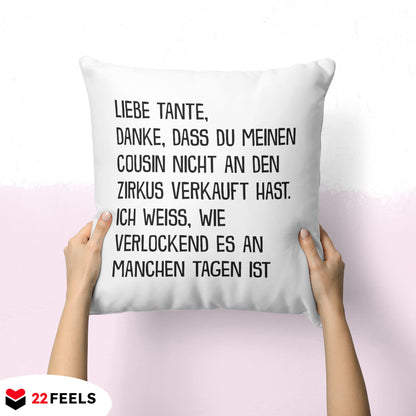 22Feels® Tante Geschenk - Kissen mit Spruch (Weiss 40x40cm)-Kissen Weiss 40x40-22Feels
