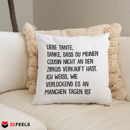 22Feels® Tante Geschenk - Kissen mit Spruch (Weiss 40x40cm)-Kissen Weiss 40x40-22Feels