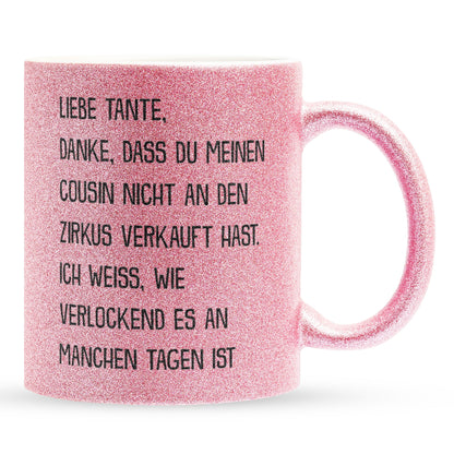 22Feels® Tante Geschenk - Glitzertasse mit Spruch (Pink, 320ml)-Glitzertasse Pink 320ml-22Feels