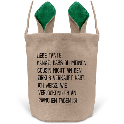 22Feels® Tante Osterkorb mit Henkel Ostergeschenk Tragetasche Ostern Deko Osternest Körbchen Hasenohren (Beige/Grün)-Ostern Tragetasche-22Feels