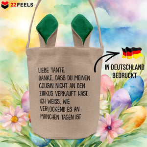 22Feels® Tante Osterkorb mit Henkel Ostergeschenk Tragetasche Ostern Deko Osternest Körbchen Hasenohren (Beige/Grün)-Ostern Tragetasche-22Feels