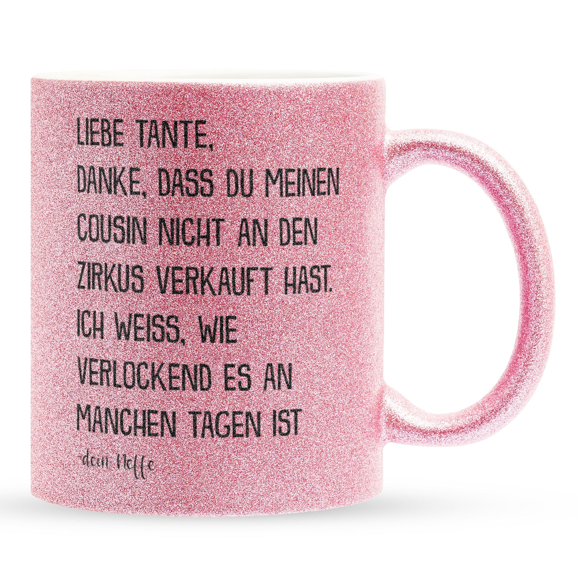 22Feels® Tante Geschenk von Neffe - Glitzertasse mit Spruch (Pink, 320ml)-Glitzertasse Pink 320ml-22Feels
