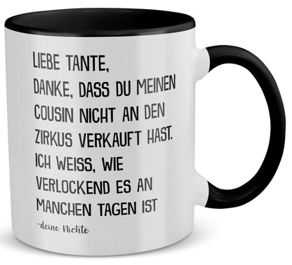 22Feels® Tante Geschenk von Nichte - Tasse mit Spruch (Weiss-Schwarz, 320ml)-TwoTone Tasse Weiss-Schwarz 320ml-22Feels