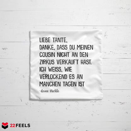 22Feels® Tante Geschenk von Nichte - Kissen mit Spruch (Weiss 40x40cm)-Kissen Weiss 40x40-22Feels