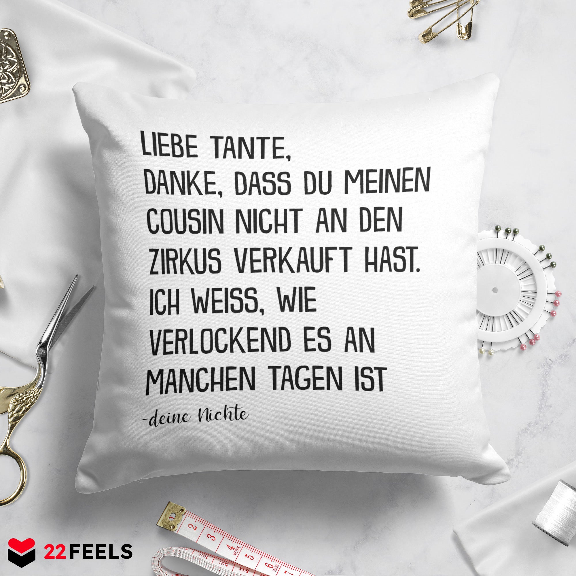 22Feels® Tante Geschenk von Nichte - Kissen mit Spruch (Weiss 40x40cm)-Kissen Weiss 40x40-22Feels