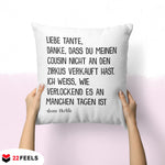22Feels® Tante Geschenk von Nichte - Kissen mit Spruch (Weiss 40x40cm)-Kissen Weiss 40x40-22Feels