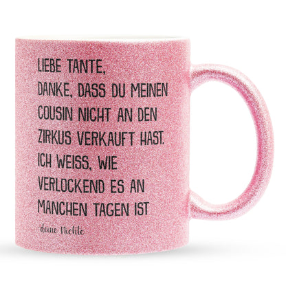 22Feels® Tante Geschenk von Nichte - Glitzertasse mit Spruch (Pink, 320ml)-Glitzertasse Pink 320ml-22Feels