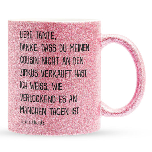 22Feels® Tante Geschenk von Nichte - Glitzertasse mit Spruch (Pink, 320ml)-Glitzertasse Pink 320ml-22Feels