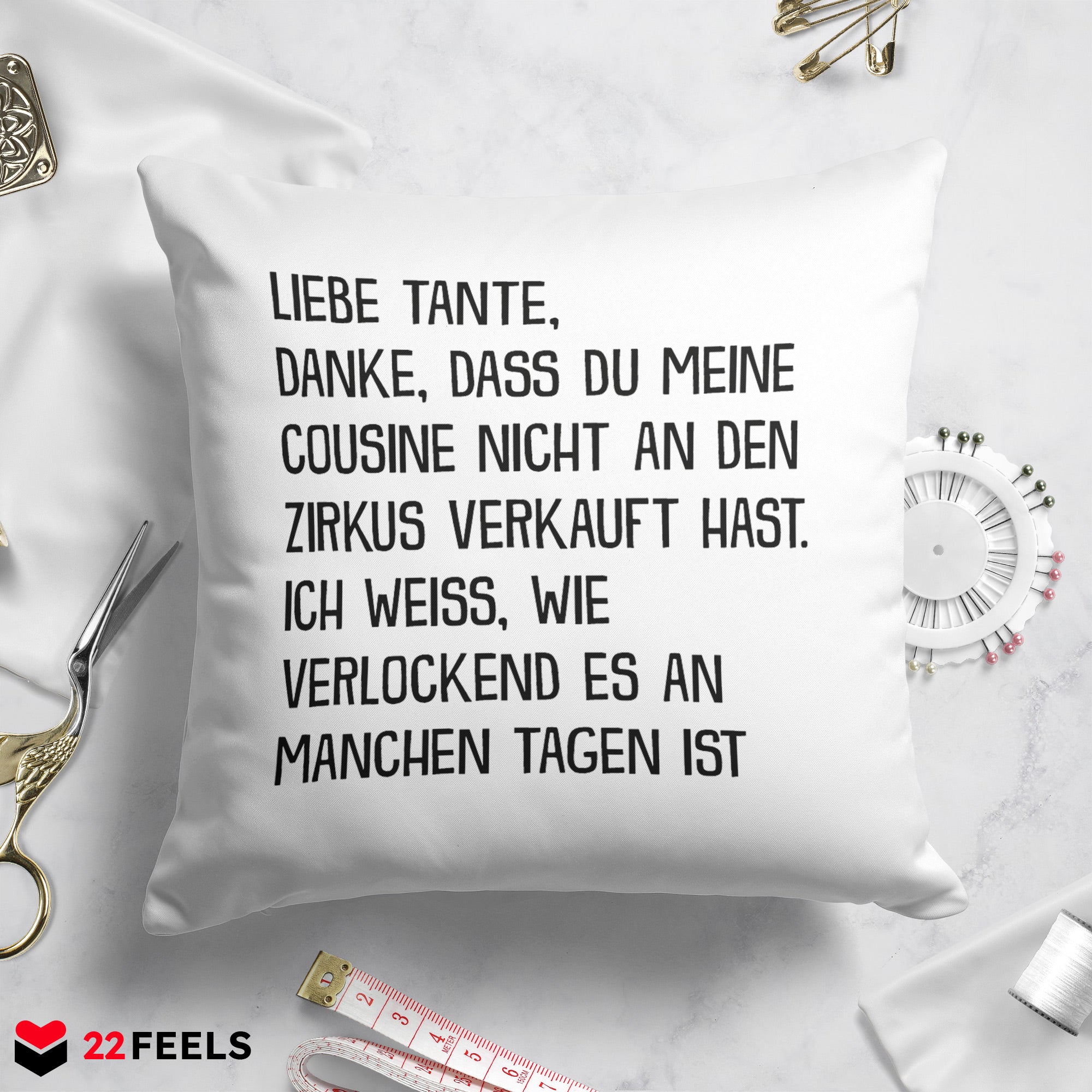 22Feels® Tante Geschenk - Kissen mit Spruch (Weiss 40x40cm)-Kissen Weiss 40x40-22Feels