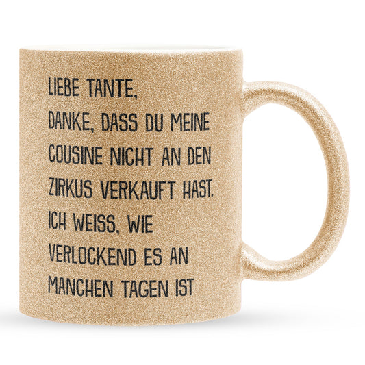22Feels® Tante Geschenk - Glitzertasse mit Spruch (Gold, 320ml)-Glitzertasse Gold 320ml-22Feels