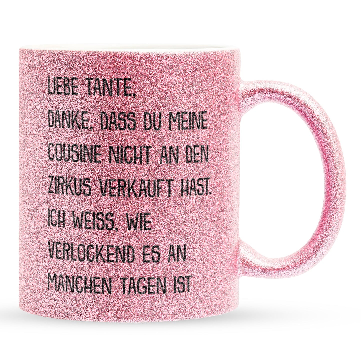 22Feels® Tante Geschenk - Glitzertasse mit Spruch (Pink, 320ml)-Glitzertasse Pink 320ml-22Feels