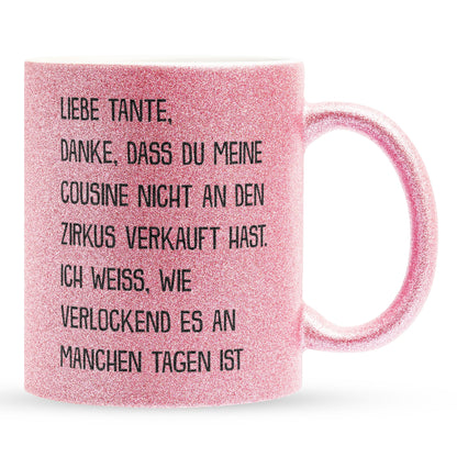 22Feels® Tante Geschenk - Glitzertasse mit Spruch (Pink, 320ml)-Glitzertasse Pink 320ml-22Feels