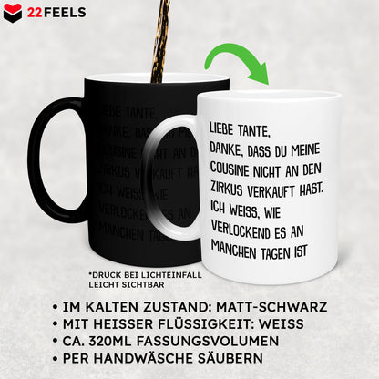 22Feels® Tante Geschenk - Zaubertasse mit Spruch (Matt-Schwarz und Weiss, 320ml)-Farbwechsel Tasse Matt 320ml-22Feels