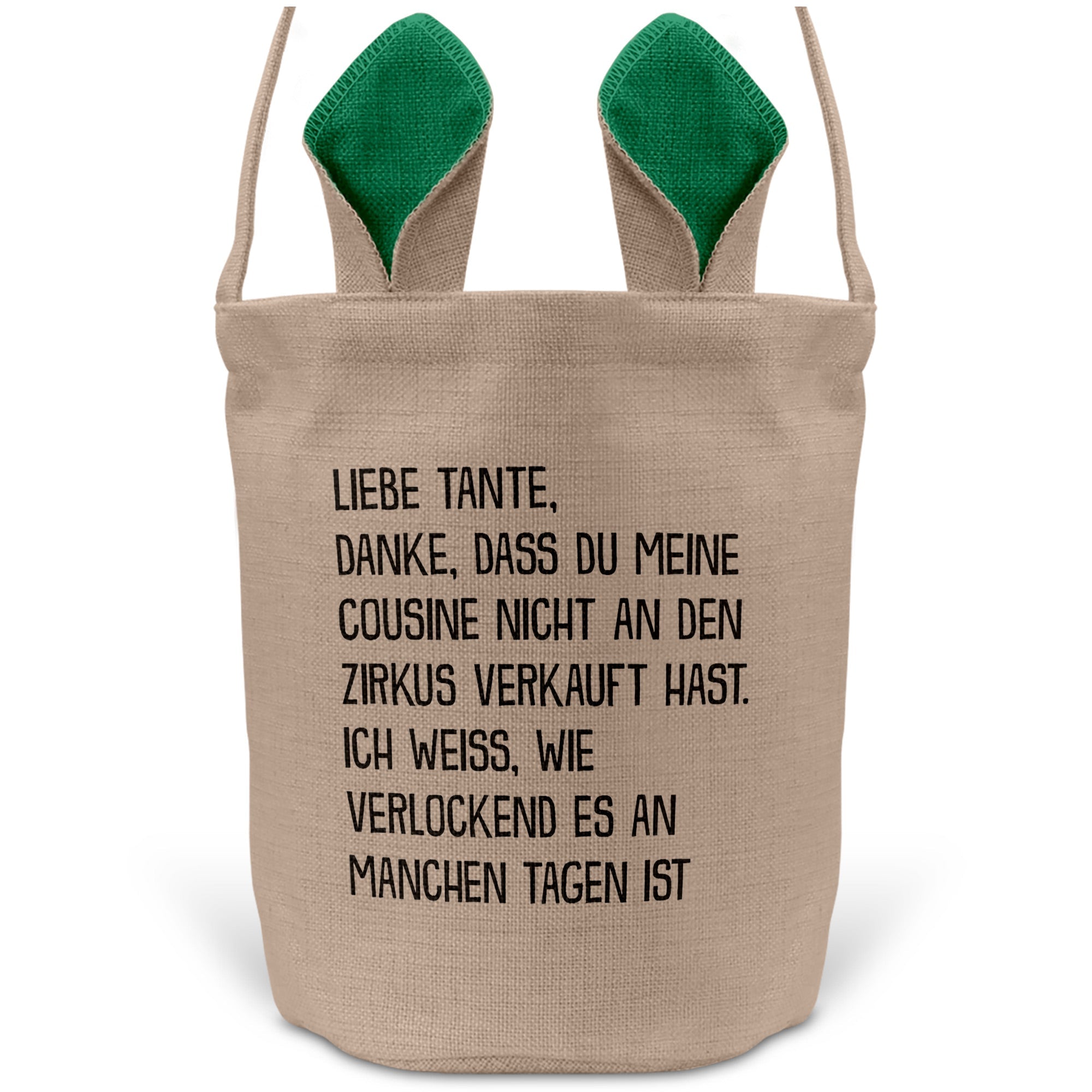 22Feels® Tante Osterkorb mit Henkel Ostergeschenk Tragetasche Ostern Deko Osternest Körbchen Hasenohren (Beige/Grün)-Ostern Tragetasche-22Feels
