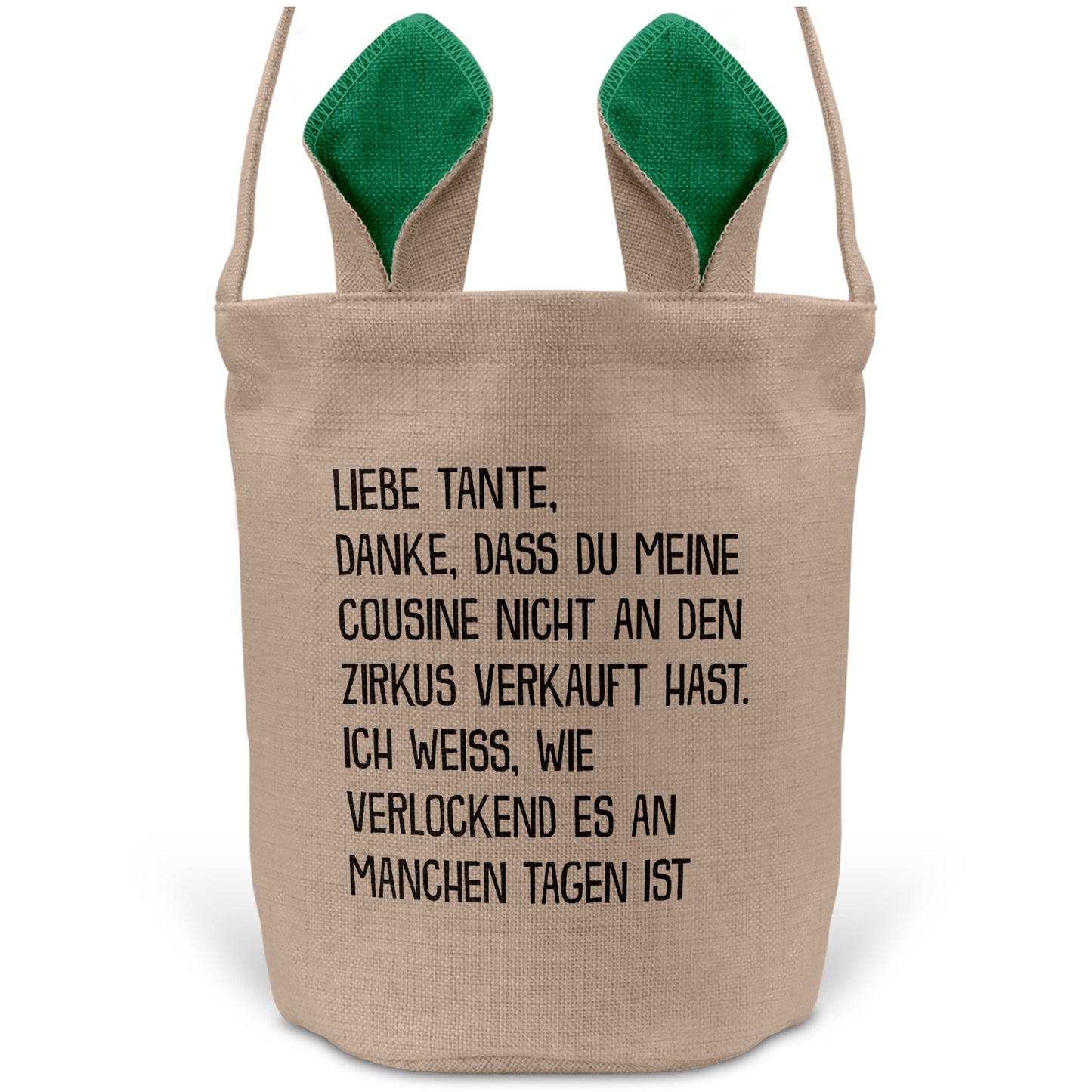 22Feels® Tante Osterkorb mit Henkel Ostergeschenk Tragetasche Ostern Deko Osternest Körbchen Hasenohren (Beige/Grün)-Ostern Tragetasche-22Feels