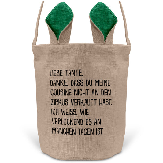 22Feels® Tante Osterkorb mit Henkel Ostergeschenk Tragetasche Ostern Deko Osternest Körbchen Hasenohren (Beige/Grün)-Ostern Tragetasche-22Feels