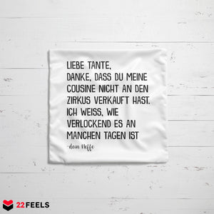 22Feels® Tante Geschenk von Neffe - Kissen mit Spruch (Weiss 40x40cm)-Kissen Weiss 40x40-22Feels