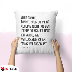 22Feels® Tante Geschenk von Neffe - Kissen mit Spruch (Weiss 40x40cm)-Kissen Weiss 40x40-22Feels