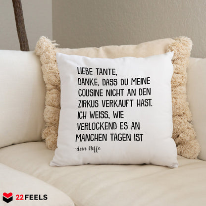 22Feels® Tante Geschenk von Neffe - Kissen mit Spruch (Weiss 40x40cm)-Kissen Weiss 40x40-22Feels