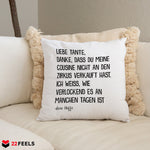 22Feels® Tante Geschenk von Neffe - Kissen mit Spruch (Weiss 40x40cm)-Kissen Weiss 40x40-22Feels