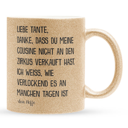 22Feels® Tante Geschenk von Neffe - Glitzertasse mit Spruch (Gold, 320ml)-Glitzertasse Gold 320ml-22Feels