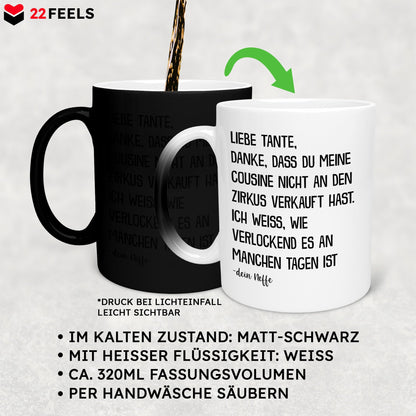 22Feels® Tante Geschenk von Neffe - Zaubertasse mit Spruch (Matt-Schwarz und Weiss, 320ml)-Farbwechsel Tasse Matt 320ml-22Feels