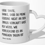 22Feels® Tante Geschenk von Nichte - Tasse mit Spruch: Zirkus 'Cousine' (Herzhenkel, Weiss, 320ml)-Tasse Weiss Herzhenkel 320ml-22Feels