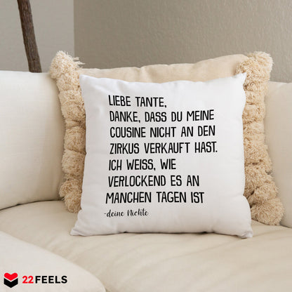 22Feels® Tante Geschenk von Nichte - Kissen mit Spruch (Weiss 40x40cm)-Kissen Weiss 40x40-22Feels