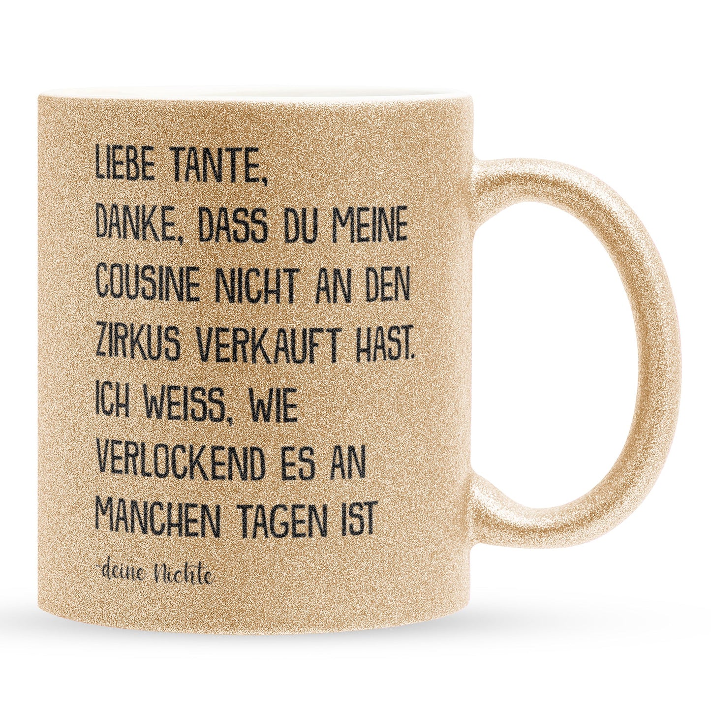 22Feels® Tante Geschenk von Nichte - Glitzertasse mit Spruch (Gold, 320ml)-Glitzertasse Gold 320ml-22Feels