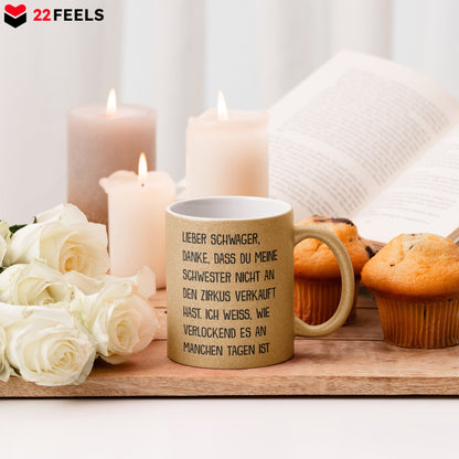 22Feels® Schwager Geschenk - Glitzertasse mit Spruch (Gold, 320ml)-Glitzertasse Gold 320ml-22Feels
