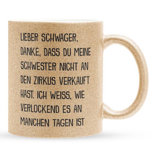 22Feels® Schwager Geschenk - Glitzertasse mit Spruch (Gold, 320ml)-Glitzertasse Gold 320ml-22Feels