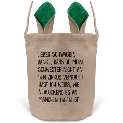 22Feels® Schwager Osterkorb -Meine Schwester- mit Henkel Ostergeschenk Tragetasche Ostern Deko Osternest Körbchen Hasenohren (Beige/Grün)-Ostern Tragetasche-22Feels