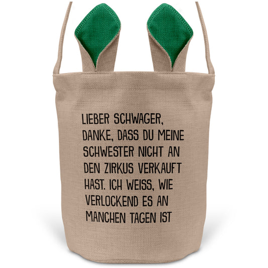 22Feels® Schwager Osterkorb -Meine Schwester- mit Henkel Ostergeschenk Tragetasche Ostern Deko Osternest Körbchen Hasenohren (Beige/Grün)-Ostern Tragetasche-22Feels