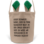 22Feels® Schwager Osterkorb -Meine Schwester- mit Henkel Ostergeschenk Tragetasche Ostern Deko Osternest Körbchen Hasenohren (Beige/Grün)-Ostern Tragetasche-22Feels