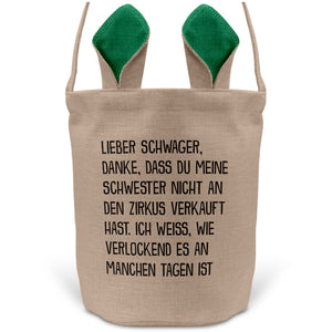 22Feels® Schwager Osterkorb -Meine Schwester- mit Henkel Ostergeschenk Tragetasche Ostern Deko Osternest Körbchen Hasenohren (Beige/Grün)-Ostern Tragetasche-22Feels