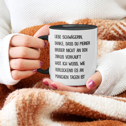 22Feels® Schwägerin Geschenk - Tasse mit Spruch (Weiss-Schwarz, 320ml)-TwoTone Tasse Weiss-Schwarz 320ml-22Feels
