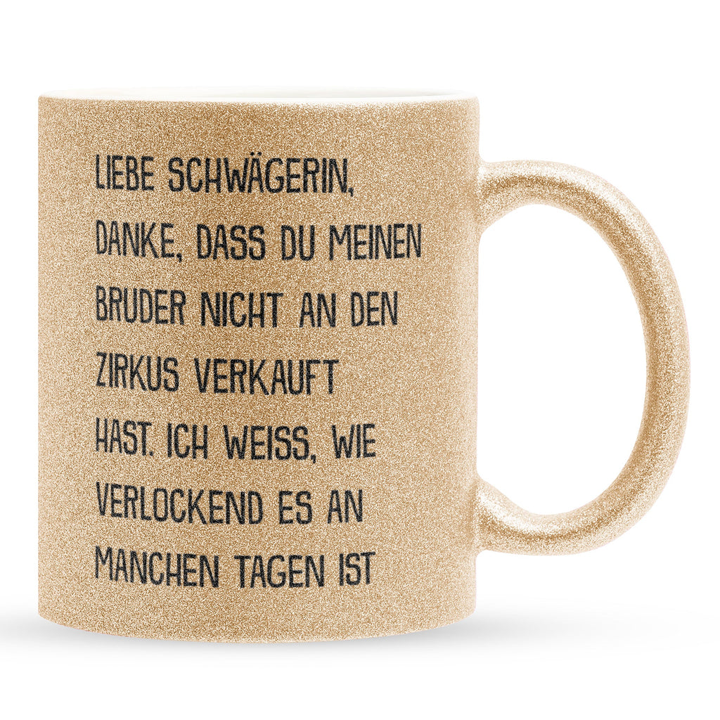 22Feels® Schwägerin Geschenk - Glitzertasse mit Spruch (Gold, 320ml)-Glitzertasse Gold 320ml-22Feels