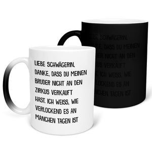 22Feels® Schwägerin Geschenk - Zaubertasse mit Spruch (Matt-Schwarz und Weiss, 320ml)-Farbwechsel Tasse Matt 320ml-22Feels