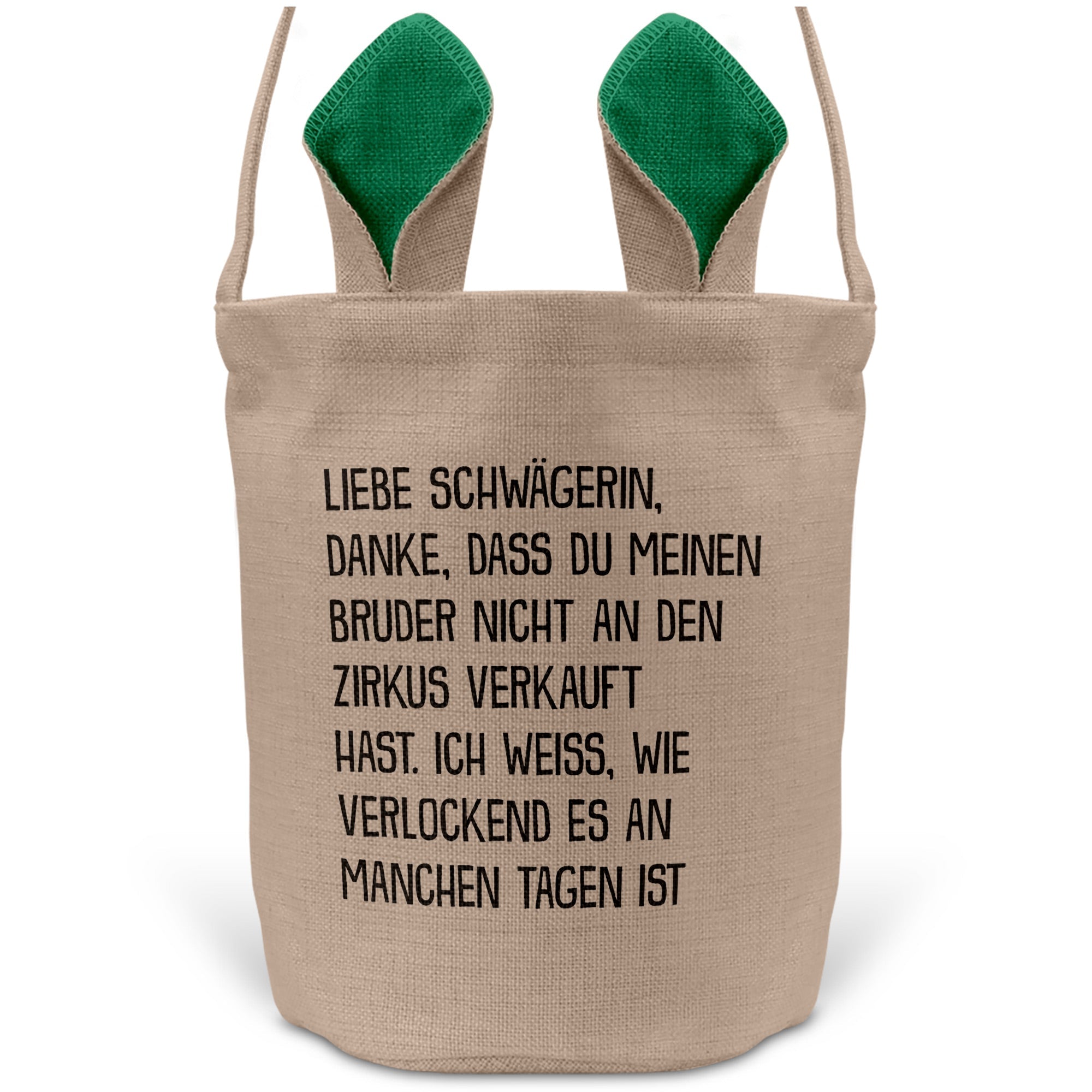 22Feels® Schwägerin Osterkorb -Mein Bruder- mit Henkel Ostergeschenk Tragetasche Ostern Deko Osternest Körbchen Hasenohren (Beige/Grün)-Ostern Tragetasche-22Feels