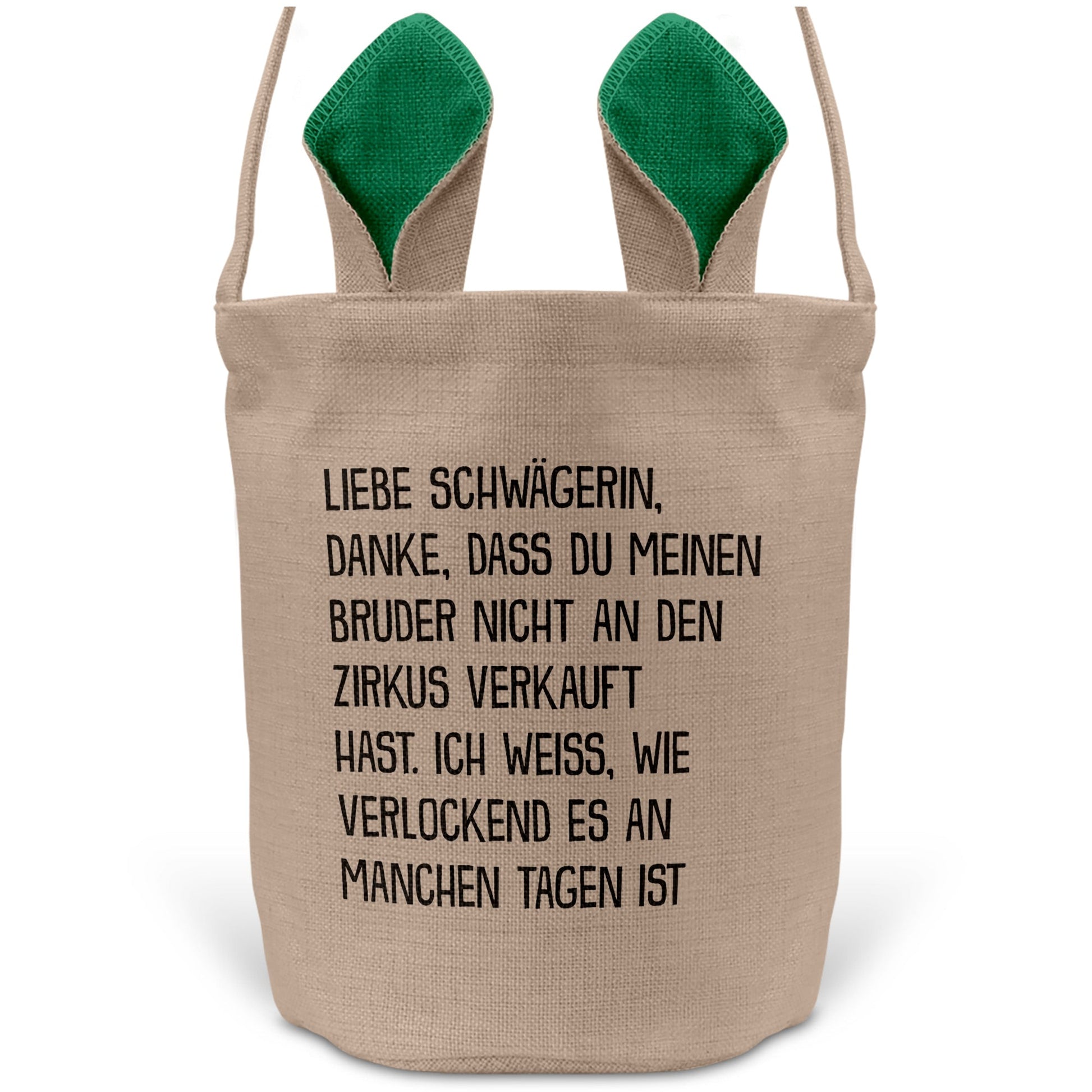 22Feels® Schwägerin Osterkorb -Mein Bruder- mit Henkel Ostergeschenk Tragetasche Ostern Deko Osternest Körbchen Hasenohren (Beige/Grün)-Ostern Tragetasche-22Feels