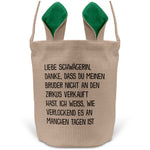 22Feels® Schwägerin Osterkorb -Mein Bruder- mit Henkel Ostergeschenk Tragetasche Ostern Deko Osternest Körbchen Hasenohren (Beige/Grün)-Ostern Tragetasche-22Feels