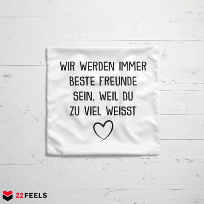 22Feels® Beste Freundin Geschenk - Kissen mit Spruch: Du weisst zu viel (Weiss 40x40cm)-Kissen Weiss 40x40-22Feels